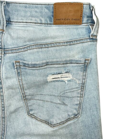 AEO Jeans Blue Denim Hi Rise Jegging Crop Women 0 Short Distressed Stretch - Picture 6 of 13